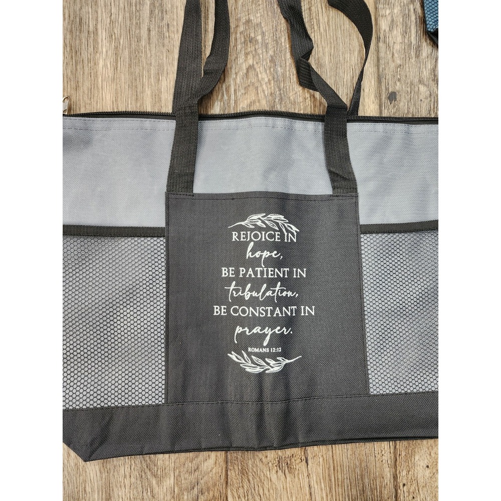 Chrisitan Tote Beach Bag x2 Scripture Bible Shopping Zip Aqua Green Gray Gift - Picture 4 of 11